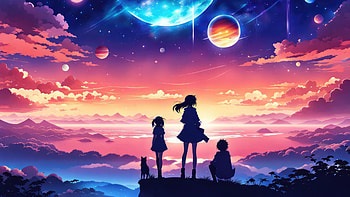 Sitting Under Blue Sky With Planets View, anime, ai, artist, artwork, digital-art, deviantart HD wallpaper