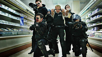 Hot Fuzz, background , Dynamic visual style, Exciting police adventure HD wallpaper