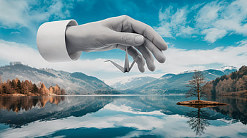 Serenity in Origami: A Ultra Experience, origami, hand, crane, lake HD wallpaper