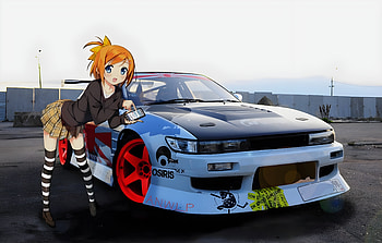 anime car girl, anime car HD wallpaper