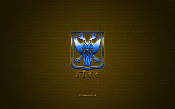 Sint-Truidense VV, Belgium football club, Jupiler Pro League, blue logo, yellow carbon fiber background, Belgian First Division A, football, Sint-Truidense, Belgium, Sint-Truidense VV logo HD wallpaper