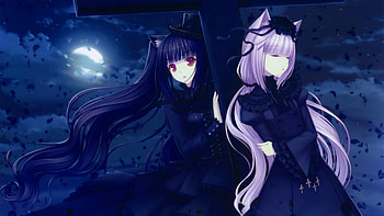 Nekopara, Chocola (Nekopara), Vanilla (Nekopara), Anime, Dark, Moon HD wallpaper