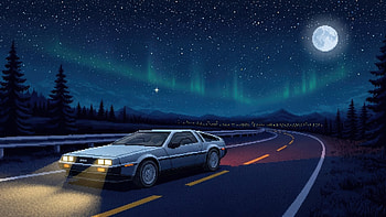 Nighttime Mountain Road Aurora Borealis Northern Lights, mountain, road, aurora, northern-lights, car, moon, tree, artist, artwork, art, digital-art, ai, deviantart HD wallpaper