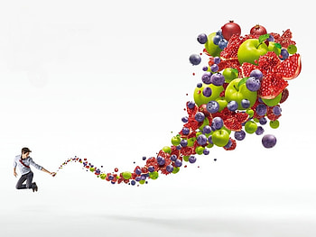 :), creative, fantasy, man, green, red, fruit HD wallpaper