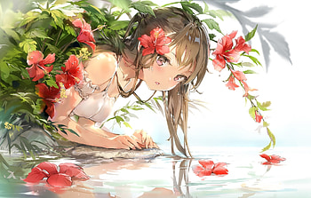 Beautiful, artwork, anime girl, water drops HD wallpaper