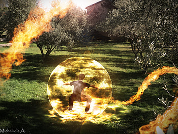 fireshell, fantasy, trees, nature, grass, fire HD wallpaper