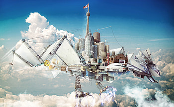 Flight, cityscape, sky, art HD wallpaper