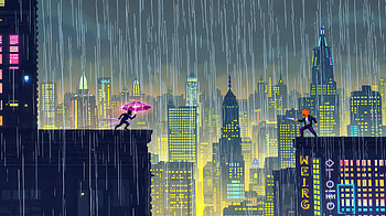 Cyberpunk Rooftop Chase In The Rain, cyberpunk, rain, artist, artwork, art, digital-art, deviantart HD wallpaper