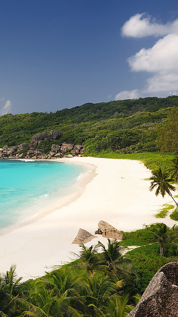 Secluded tropical bay, Grand Anse beach, La Digue island, Windows 10 spotlight HD phone wallpaper