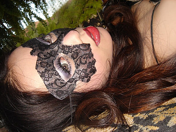 lace mask, black, model, mask, red, lace HD wallpaper