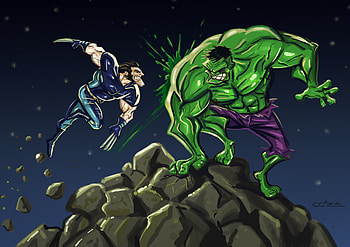 Hulk Vs Wolverine , hulk, wolverine, artwork, digital-art, artist, superheroes, behance, art HD wallpaper