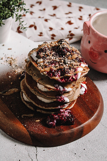 Food, Desert, Nuts, Pancakes, Jam, Breakfast HD phone wallpaper