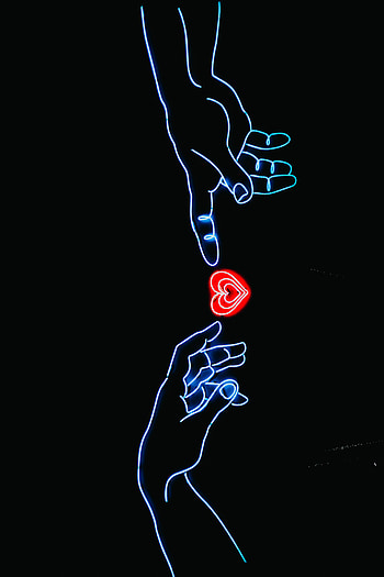 Dark, Neon, Hands, Glow, Heart, Fingers, Touching, Touch HD phone wallpaper