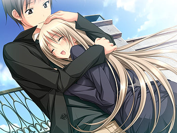 Tears of Joy, anime, cg, couple, game, cute, sky, girl HD wallpaper