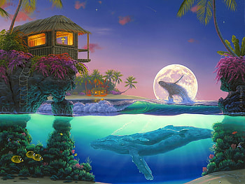 Beach refuge, sea, abstract, moon, beach HD wallpaper