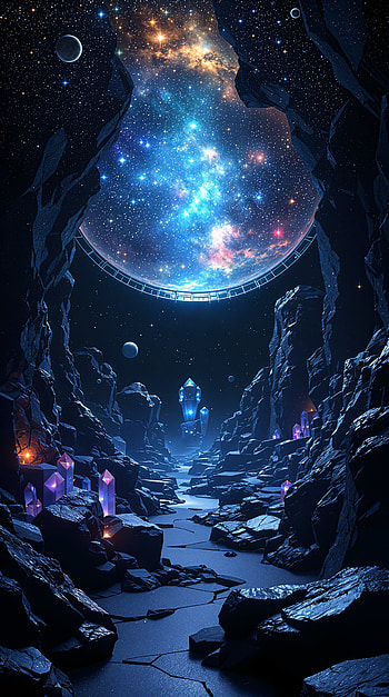 Starlit Pathway: A Stunning Planetarium , space, galaxy, cave, crystal HD phone wallpaper