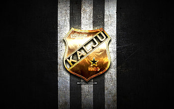 Nomme Kalju FC, golden logo, Meistriliiga, black metal background, football, Estonian football club, Nomme Kalju logo, soccer, Kalju FC HD wallpaper