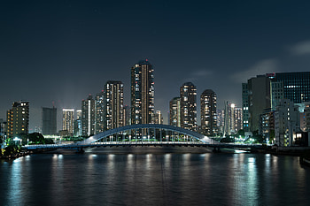 Cities, Rivers, Night City, Skyscrapers, Bridge, Japan, Tokyo HD wallpaper