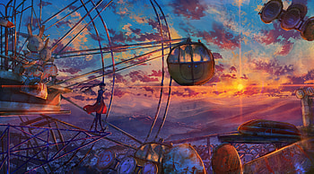 Sunset Ferris Wheel Dreamscape, artist, artwork, digital-art HD wallpaper