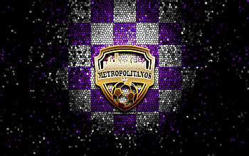 Metropolitanos de Caracas FC, glitter logo, La Liga FutVe, violet white checkered background, soccer, Venezuelan football club, Metropolitanos FC logo, mosaic art, football, Venezuelan Primera Division, Metropolitanos FC HD wallpaper