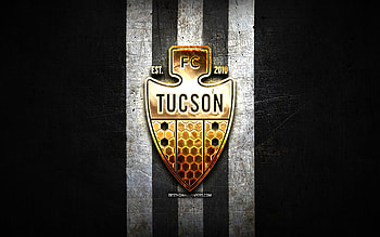 Tucson FC, golden logo, USL League One, black metal background, american soccer club, Tucson FC logo, soccer, FC Tucson HD wallpaper