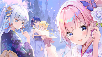 Pink Blue Hair Kamisato Ayaka Sangonomiya Kokomi Genshin Impact HD wallpaper