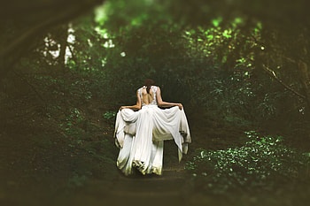 Beautiful Woman in the Forest, nature walk, beautiful woman, wedding, fantasy HD wallpaper