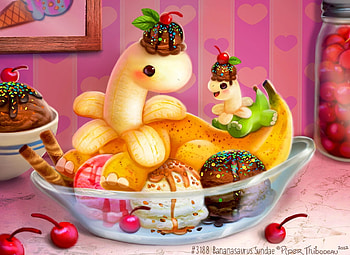 Babanasaurus Sundae, fantasy, piper thibodeau, banana, dessert, dini, creature, ice cream, food HD wallpaper
