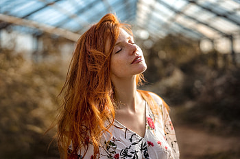 Closed eyes, red hair, beautiful, girl model HD wallpaper