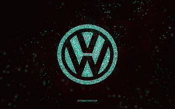 Volkswagen glitter logo, , black background, Volkswagen logo, turquoise glitter art, Volkswagen, creative art, Volkswagen turquoise glitter logo HD wallpaper