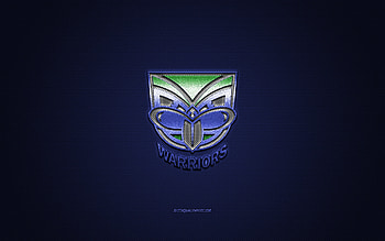 New Zealand Warriors, New Zealand rugby club, NRL, blue logo, blue carbon fiber background, National Rugby League, rugby, Auckland, New Zealand, New Zealand Warriors logo HD wallpaper