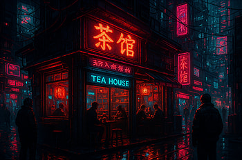 Neon Tea House — Cyberpunk, Neon Sign, Storefront HD wallpaper