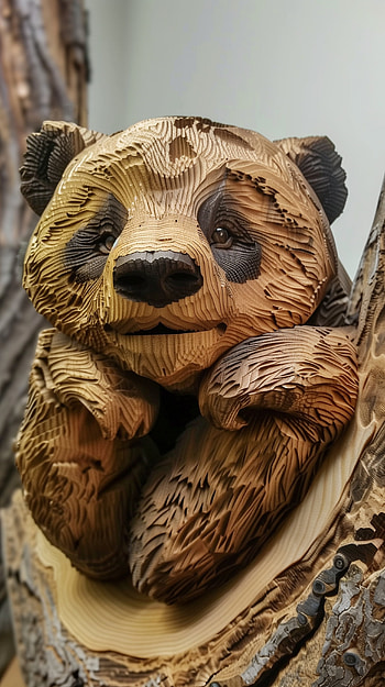 Crafted Panda Serenity, panda, wood carving, wood, bear HD phone wallpaper