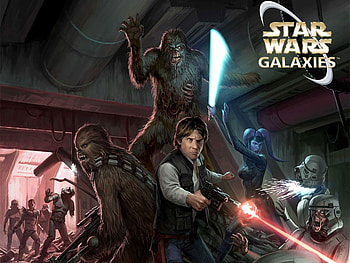 star wars galaxies, light saber, weapon, jedi, han solo, chewbacca, dead troopers HD wallpaper