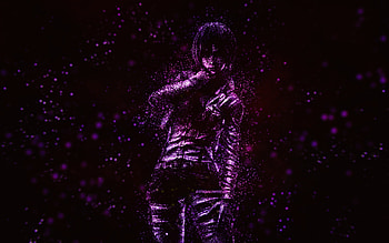 Mikasa Ackerman, Attack on Titan, purple glitter art, black background, Mikasa Ackerman character, Attack on Titan characters, Mikasa Ackerman Attack on Titan HD wallpaper