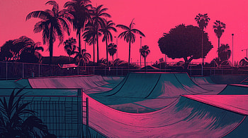 Vibrant Skate Park Sunset, skate park, Skatepark, palm tree, urban HD wallpaper