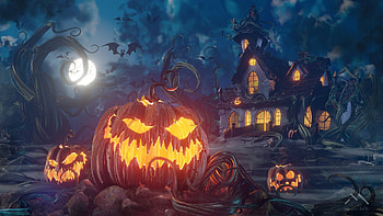 Halloween, night, fantasy, moon, pumpkin, luminos, orange, mauro fanti, luna HD wallpaper