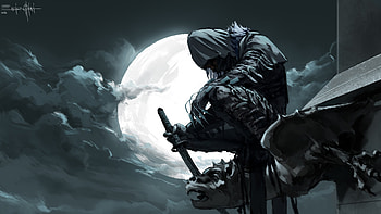 Fantasy Ninja Warrior With Sword Moon Background Warrior HD wallpaper