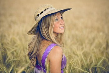 Hope, summer, blonde, field, green ears of corn, girl, happy day HD wallpaper