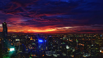 Cities, Sunset, Building, Night City, City Lights, Bangkok HD wallpaper