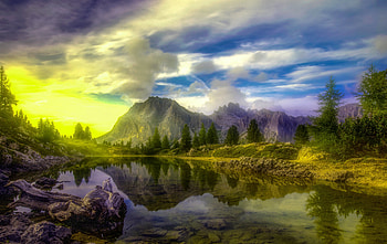 Lake Dolomites Trees Alps , lake, mountains, nature, sky HD wallpaper