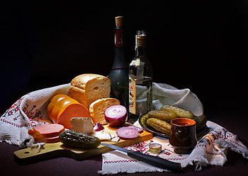 Food, Drinks, Bread, Sausage, Cucumbers HD wallpaper