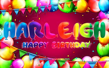 Happy Birtay Harleigh, , colorful balloon frame, Harleigh name, purple background, Harleigh Happy Birtay, Harleigh Birtay, popular american female names, Birtay concept, Harleigh HD wallpaper