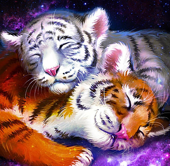 Sleeping tiger cubs, harsh taggar, orange, sleep, white, art, cub, tiger, baby, cute, fantasy, couple HD wallpaper