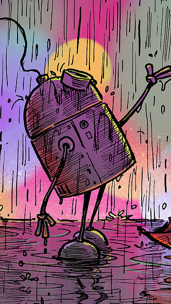 Robot Singing In The Rain, colors, rain, Sci Fi, robot HD phone wallpaper