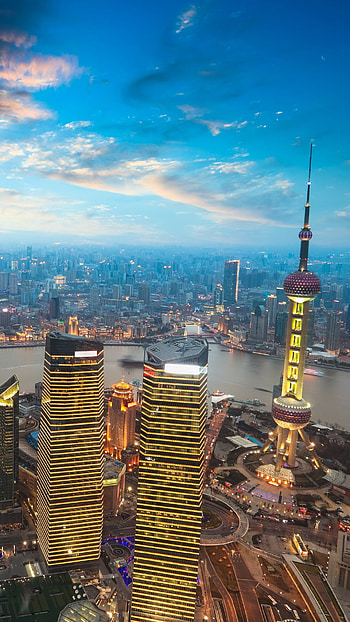 Oriental Pearl Tower, Shanghai, Aerial view, City skyline HD phone wallpaper