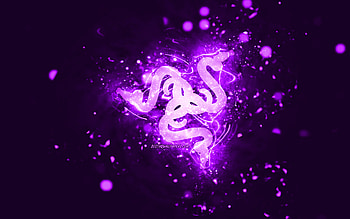 Razer violetlogo, , violet neon lights, creative, violet abstract background, Razer logo, brands, Razer HD wallpaper
