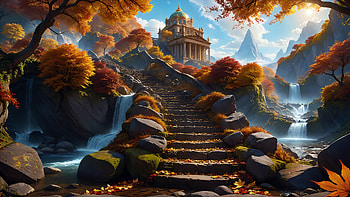 Enchanted Mansion Path - Fantasy, stairs, fall, AI Art, mansion, fantasy HD wallpaper