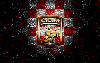 Club Deportivo Moron, glitter logo, Primera Nacional, red white checkered background, soccer, argentinian football club, Deportivo Moron logo, mosaic art, football, Deportivo Moron FC HD wallpaper