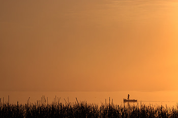 Lake, Silhouette, Fog, Minimalism, Boat, Alone, Lonely HD wallpaper